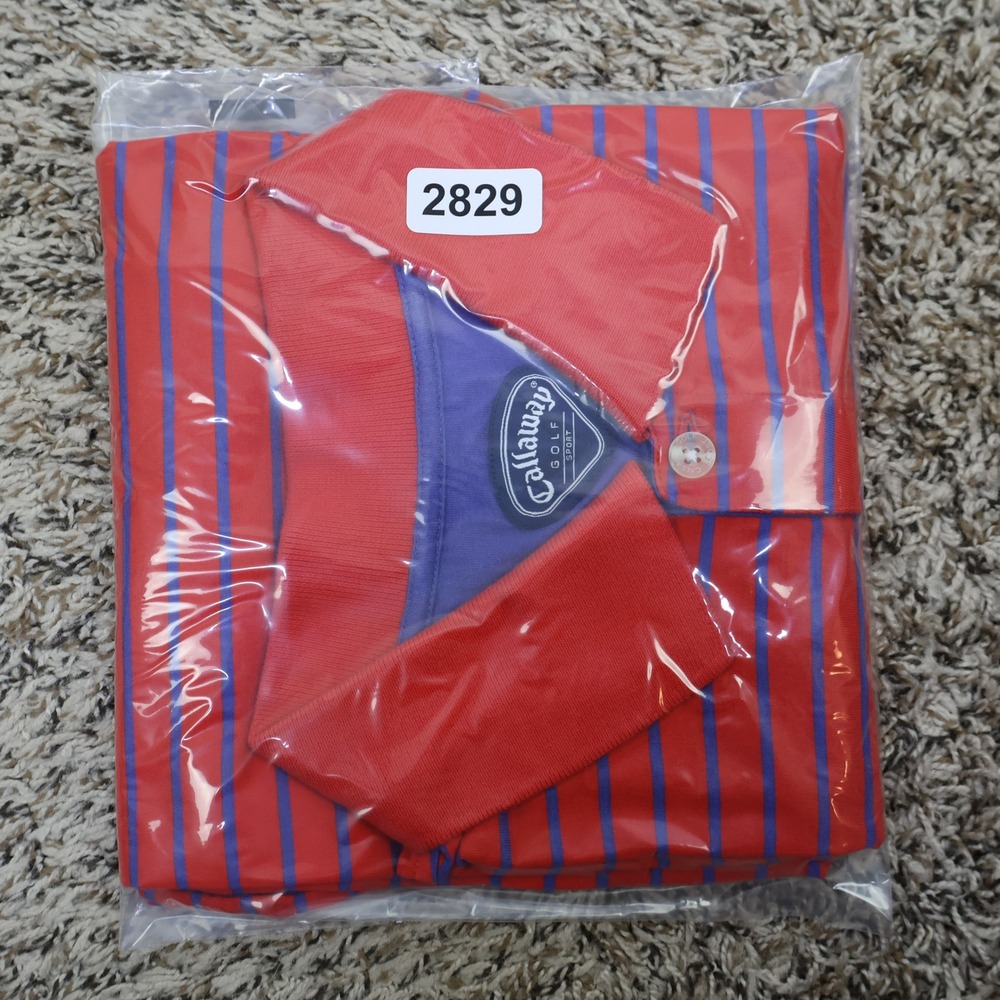 Callaway Golf Sport Polo Shirt Large Striped Red Blue Cotton‎ - Picture 12 of 12